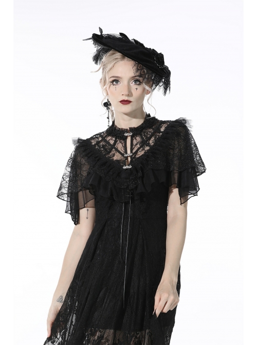 Black Gothic Sexy Ruffled Pullover Lace Cotton Cloak