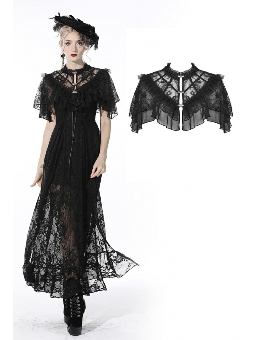 Black Gothic Sexy Ruffled Pullover Lace Cotton Cloak