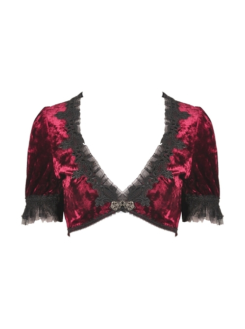 Wine Red Gothic Luxe Diamond Velvet Elegant Sexy Short-Sleeves Cape