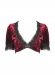 Wine Red Gothic Luxe Diamond Velvet Elegant Sexy Short-Sleeves Cape