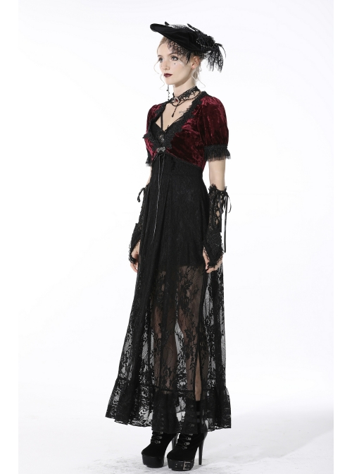 Wine Red Gothic Luxe Diamond Velvet Elegant Sexy Short-Sleeves Cape