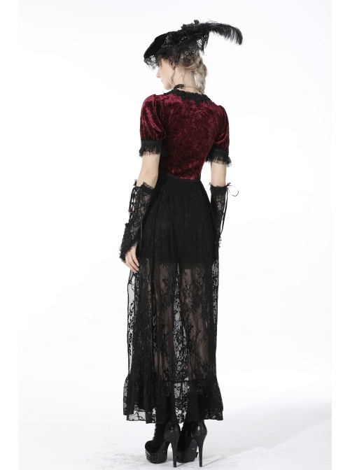 Wine Red Gothic Luxe Diamond Velvet Elegant Sexy Short-Sleeves Cape