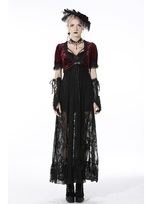 Wine Red Gothic Luxe Diamond Velvet Elegant Sexy Short-Sleeves Cape