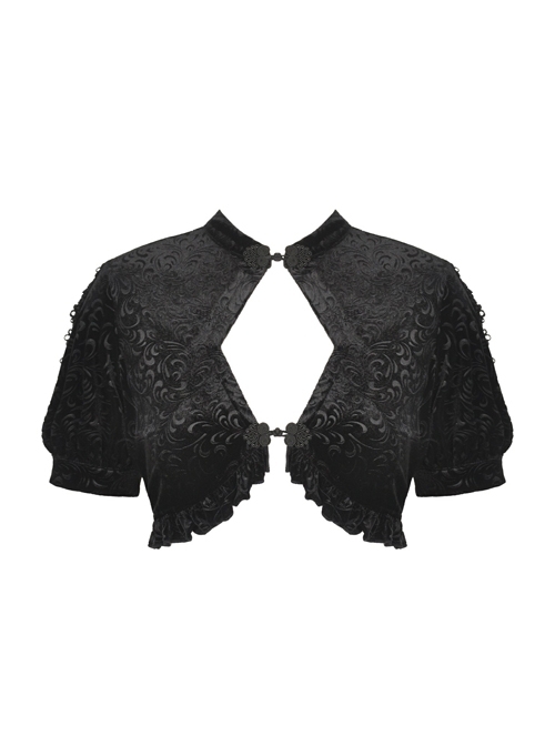 Black Gothic Pattern Velvet Elegant Sexy Short-Sleeves Cape