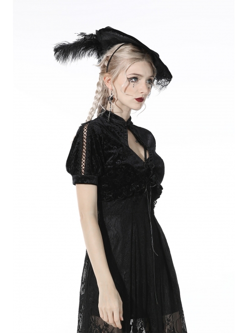 Black Gothic Pattern Velvet Elegant Sexy Short-Sleeves Cape