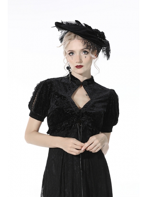 Black Gothic Pattern Velvet Elegant Sexy Short-Sleeves Cape