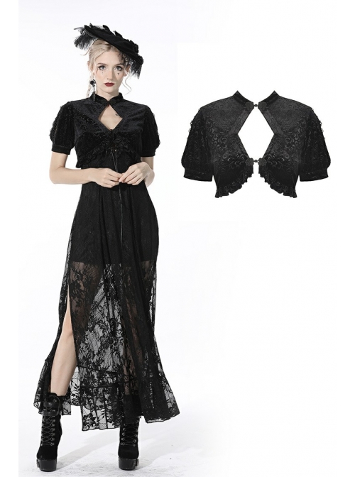 Black Gothic Pattern Velvet Elegant Sexy Short-Sleeves Cape