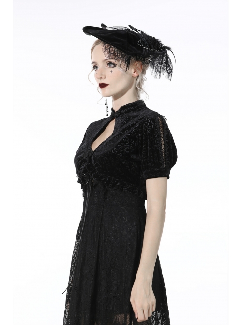 Black Gothic Pattern Velvet Elegant Sexy Short-Sleeves Cape