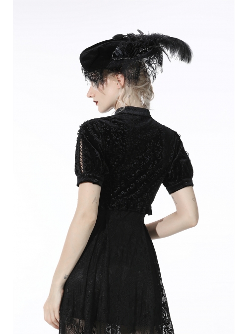 Black Gothic Pattern Velvet Elegant Sexy Short-Sleeves Cape
