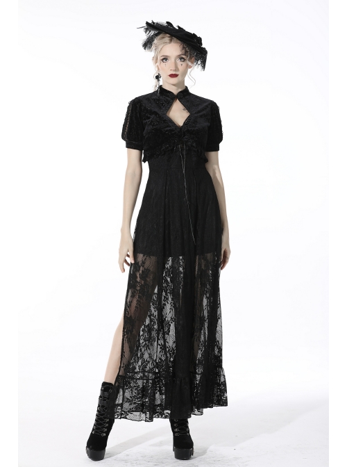 Black Gothic Pattern Velvet Elegant Sexy Short-Sleeves Cape