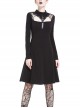 Punk Cool Black Hollow Lace-Up Clasp Cotton Midi Dress