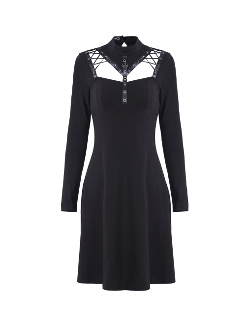 knee length dresses for ladies Akira Punk Rock Leather Midi Dress | Black main image 1