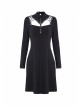 Punk Cool Black Hollow Lace-Up Clasp Cotton Midi Dress