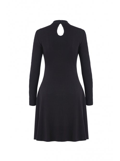 Punk Cool Black Hollow Lace-Up Clasp Cotton Midi Dress - Magic Wardrobes