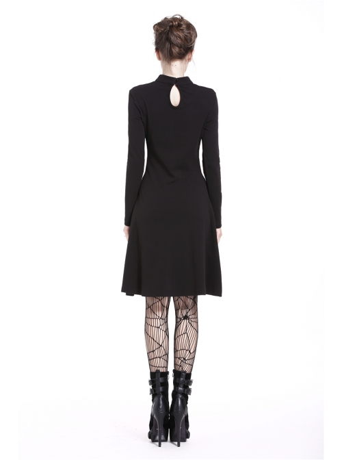 knee length dresses for ladies OPQ-1144 Daily Life Retrogothic Pleated Chiffon Midi Dress – Punk Rave main image 1