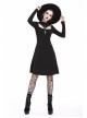 Punk Cool Black Hollow Lace-Up Clasp Cotton Midi Dress