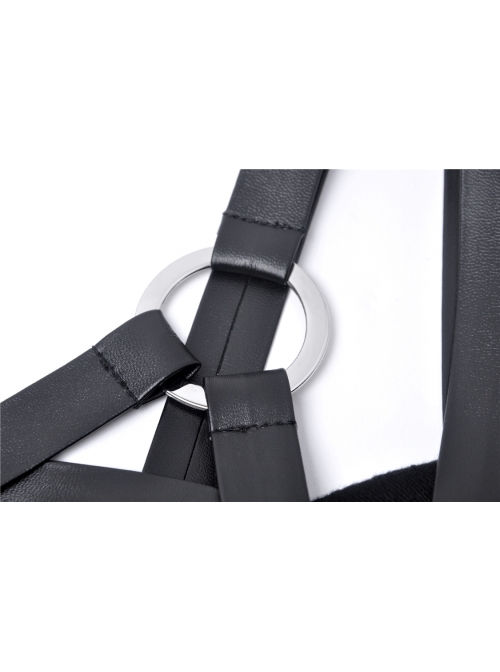 Punk Black Faux Leather Shoulder Strap Cotton Sleeveless Midi Dress