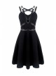 Punk Black Faux Leather Shoulder Strap Cotton Sleeveless Midi Dress