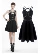 Punk Black Faux Leather Shoulder Strap Cotton Sleeveless Midi Dress