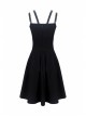 Punk Black Faux Leather Shoulder Strap Cotton Sleeveless Midi Dress