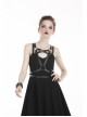 Punk Black Faux Leather Shoulder Strap Cotton Sleeveless Midi Dress
