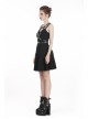 Punk Black Faux Leather Shoulder Strap Cotton Sleeveless Midi Dress