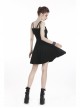 Punk Black Faux Leather Shoulder Strap Cotton Sleeveless Midi Dress