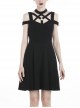 Black Punk Sexy Hollow Cotton Cross Strap Ring Belt Dress