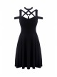 Black Punk Sexy Hollow Cotton Cross Strap Ring Belt Dress
