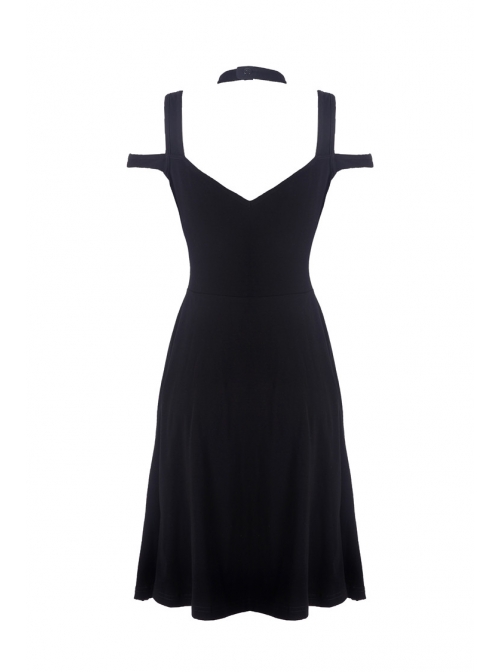Black Punk Sexy Hollow Cotton Cross Strap Ring Belt Dress