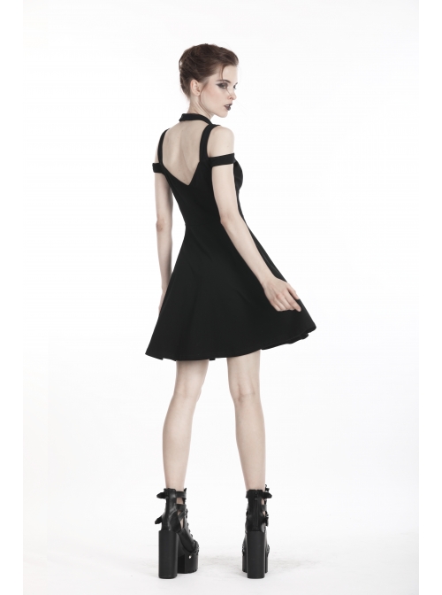 Black Punk Sexy Hollow Cotton Cross Strap Ring Belt Dress
