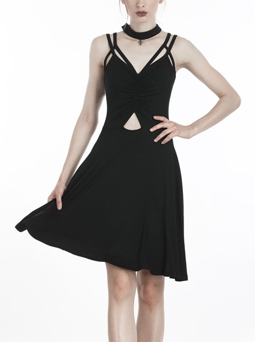 Punk Black Ghost Face Rayon Cross Strapless Sexy RayonStrap Dress