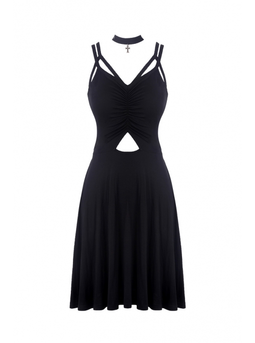 Punk Black Ghost Face Rayon Cross Strapless Sexy RayonStrap Dress