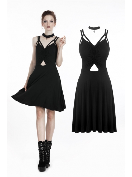Punk Black Ghost Face Rayon Cross Strapless Sexy RayonStrap Dress