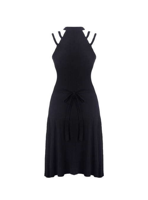 Punk Black Ghost Face Rayon Cross Strapless Sexy RayonStrap Dress