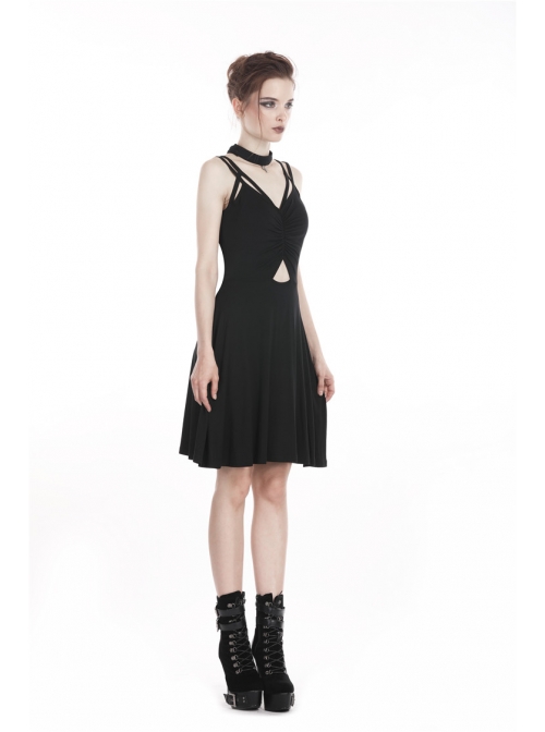 Punk Black Ghost Face Rayon Cross Strapless Sexy RayonStrap Dress