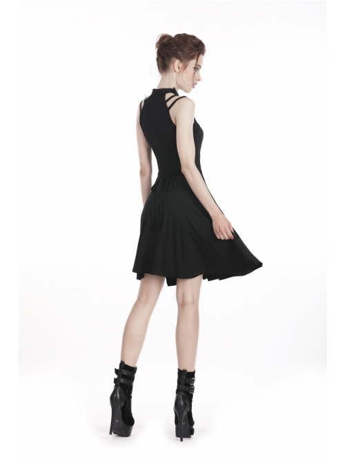 Punk Black Ghost Face Rayon Cross Strapless Sexy RayonStrap Dress