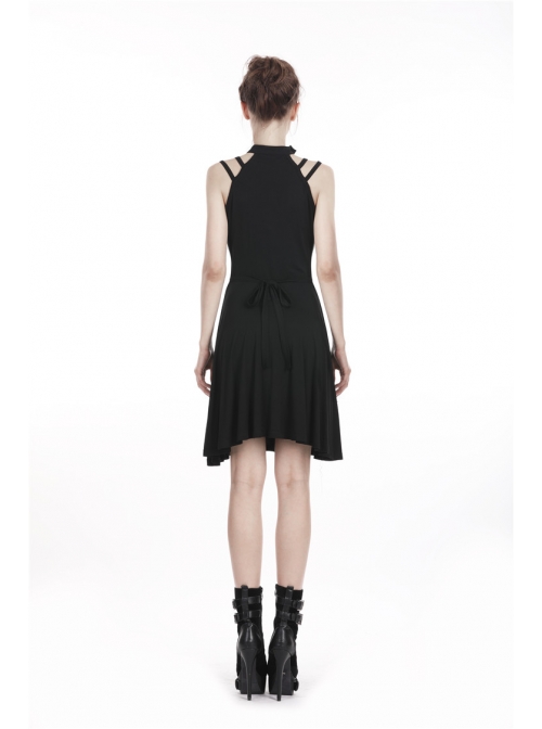 Punk Black Ghost Face Rayon Cross Strapless Sexy RayonStrap Dress