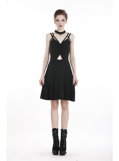 Punk Black Ghost Face Rayon Cross Strapless Sexy RayonStrap Dress