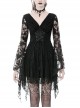 Gothic Black Japanese Lace Kimono Long Sleeves Ties Waist Irregularities Neck Nylon Dress