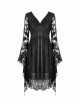 Gothic Black Japanese Lace Kimono Long Sleeves Ties Waist Irregularities Neck Nylon Dress