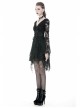Gothic Black Japanese Lace Kimono Long Sleeves Ties Waist Irregularities Neck Nylon Dress