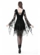 Gothic Black Japanese Lace Kimono Long Sleeves Ties Waist Irregularities Neck Nylon Dress