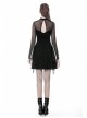 Black Punk Mesh Horn Long Sleeves Perspective Sexy Lace Up Irregular Waist Rayon Midi Dress