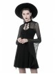 Black Punk Mesh Horn Long Sleeves Perspective Sexy Lace Up Irregular Waist Rayon Midi Dress