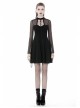 Black Punk Mesh Horn Long Sleeves Perspective Sexy Lace Up Irregular Waist Rayon Midi Dress