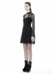 Black Punk Mesh Horn Long Sleeves Perspective Sexy Lace Up Irregular Waist Rayon Midi Dress