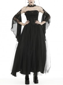 Gothic Black Gorgeous Beaded Tulle Lace Slim Tube Top Cotton Maxi Wedding Dress