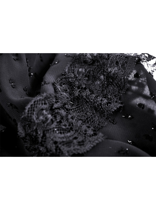 Black Dead Bat Doll Collar Gothic Lolita Lace Slim Fit Belt Polyester Mini Dress