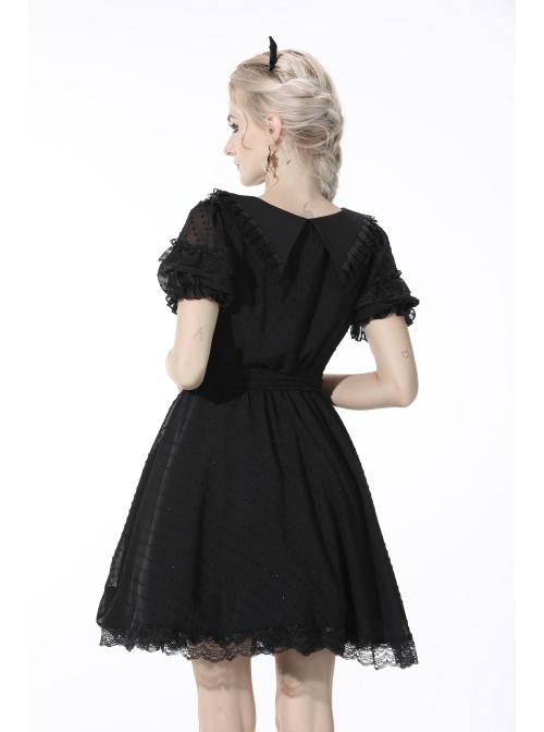 Black Dead Bat Doll Collar Gothic Lolita Lace Slim Fit Belt Polyester Mini Dress
